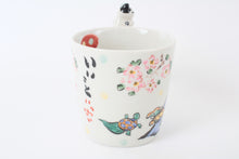 Mino Ware Japanese Ceramic Mug Cup Cat on the handle Mt.Fuji and Crane Blue Made in Japan