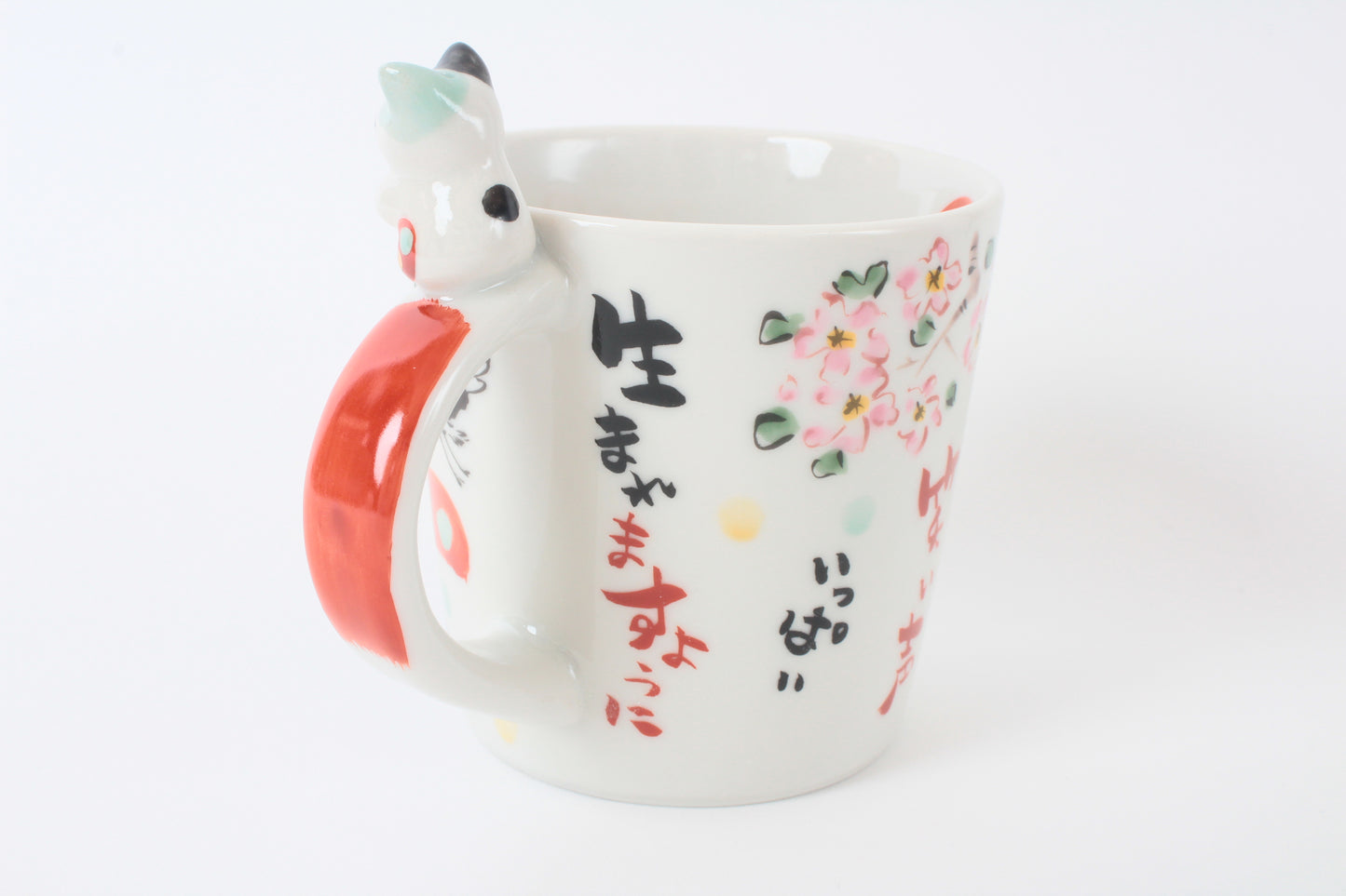 Mino Ware Japanese Ceramic Mug Cup Cat on the handle Mt.Fuji and Crane Blue Made in Japan