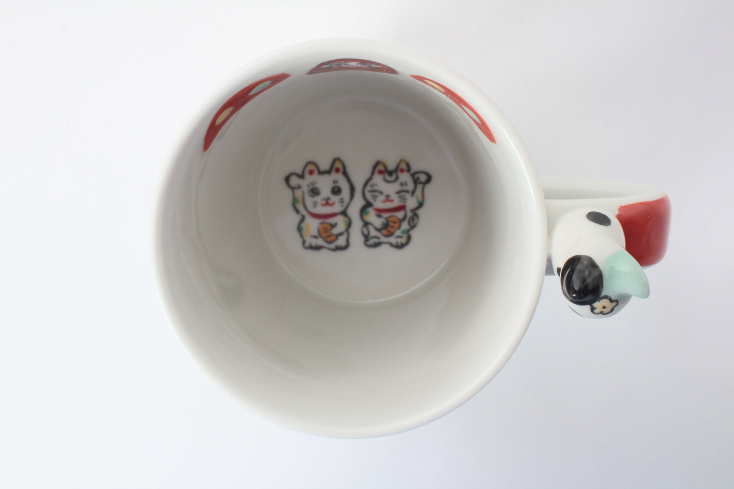 Mino Ware Japanese Ceramic Mug Cup Cat on the handle Mt.Fuji and Crane Blue Made in Japan