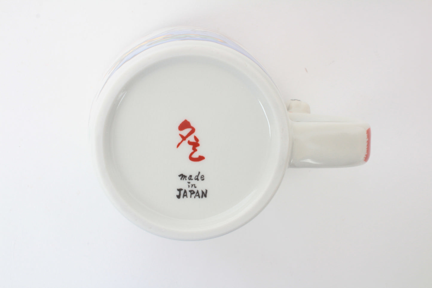 Mino Ware Japanese Ceramic Mug Cup Cat on the handle Mt.Fuji and Crane Blue Made in Japan