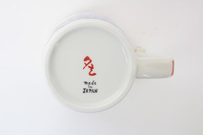 Mino Ware Japanese Ceramic Mug Cup Cat on the handle Mt.Fuji and Crane Blue Made in Japan