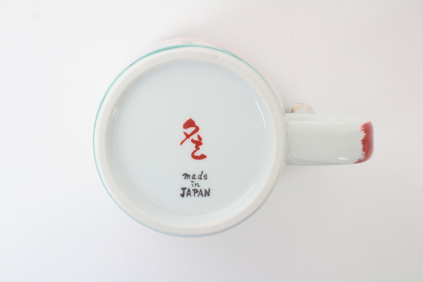 Mino Ware Japanese Ceramic Mug Cup Cat on the handle Mt.Fuji and Plum Flowers Katsushika Hokusai Made in Japan