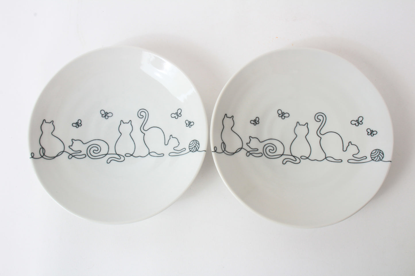 【2pcs set】Mino ware Japanese Ceramics Pair Plate Wire Art Cat Black Set of Two made in japan