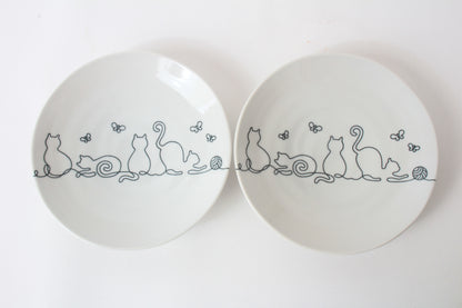 【2pcs set】Mino ware Japanese Ceramics Pair Plate Wire Art Cat Black Set of Two made in japan