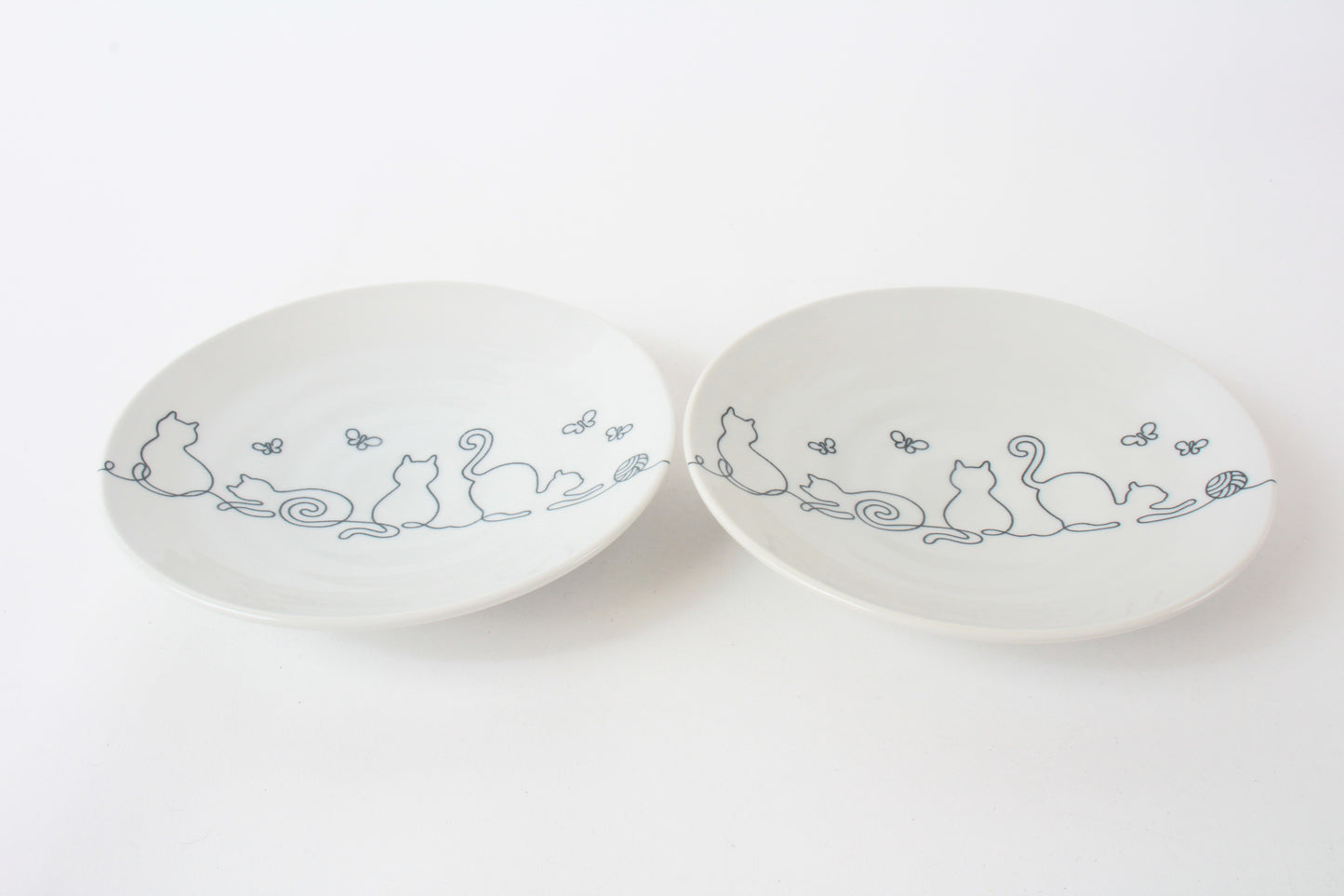 【2pcs set】Mino ware Japanese Ceramics Pair Plate Wire Art Cat Black Set of Two made in japan