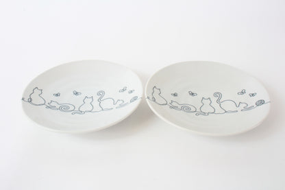 【2pcs set】Mino ware Japanese Ceramics Pair Plate Wire Art Cat Black Set of Two made in japan