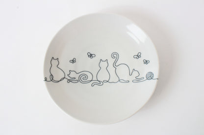 【2pcs set】Mino ware Japanese Ceramics Pair Plate Wire Art Cat Black Set of Two made in japan