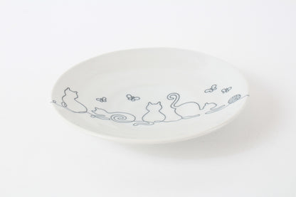 【2pcs set】Mino ware Japanese Ceramics Pair Plate Wire Art Cat Black Set of Two made in japan