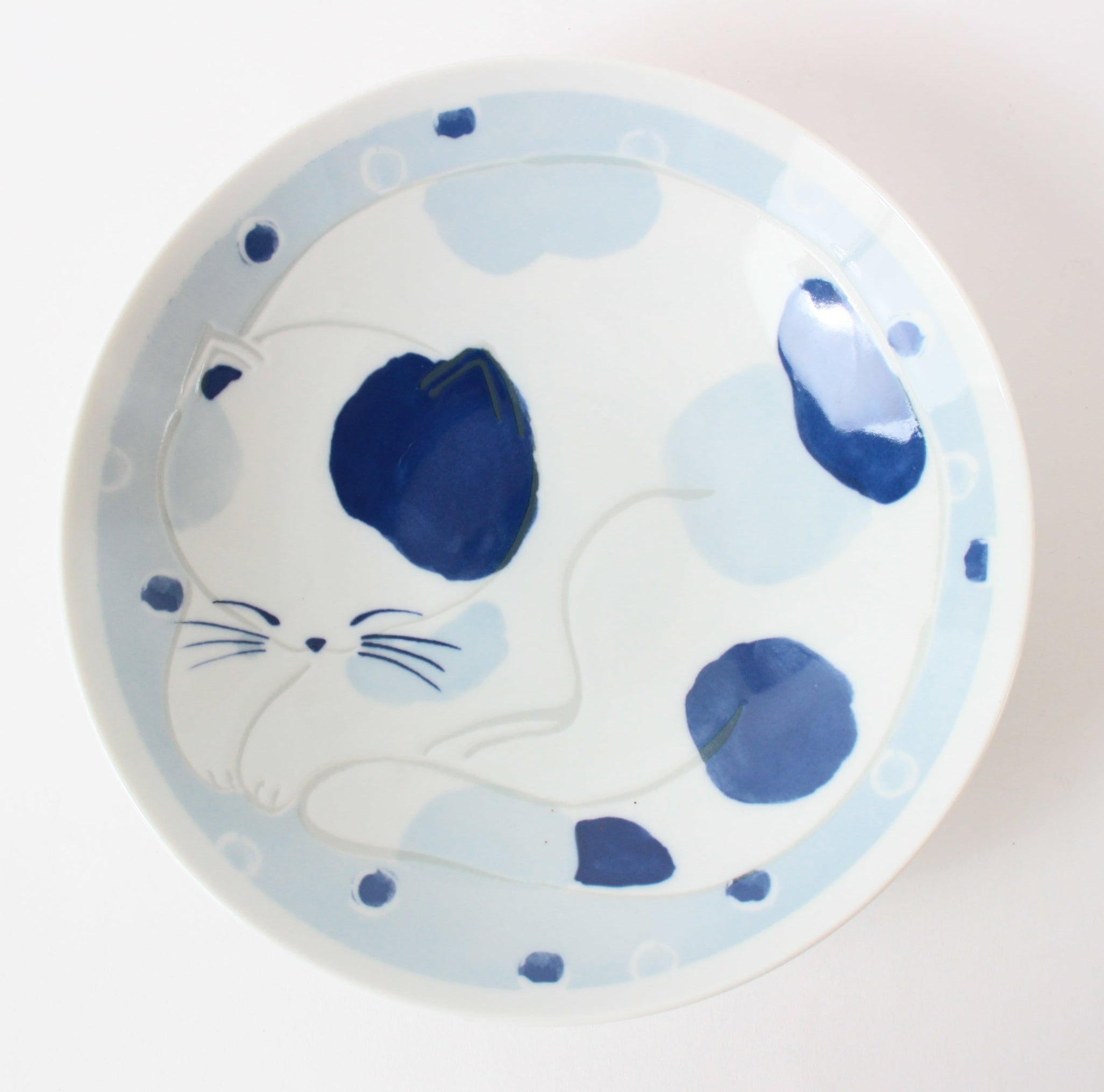 Mino ware Japanese Ceramics Large Round Plate Sleeping Cats Baby Blue ...