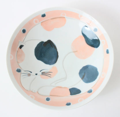 Mino ware Japanese Ceramics Large Round Plate Sleeping Cats Apricot Pink Made in Japan
