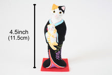 Yanakado Japanese Cat Statue in Kimono Calico holding a Red Tabby Black Kimono 4.5in Hand-Drawn made in Tokyo Japan