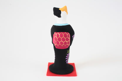 Yanakado Japanese Cat Statue in Kimono Calico holding a Red Tabby Black Kimono 4.5in Hand-Drawn made in Tokyo Japan
