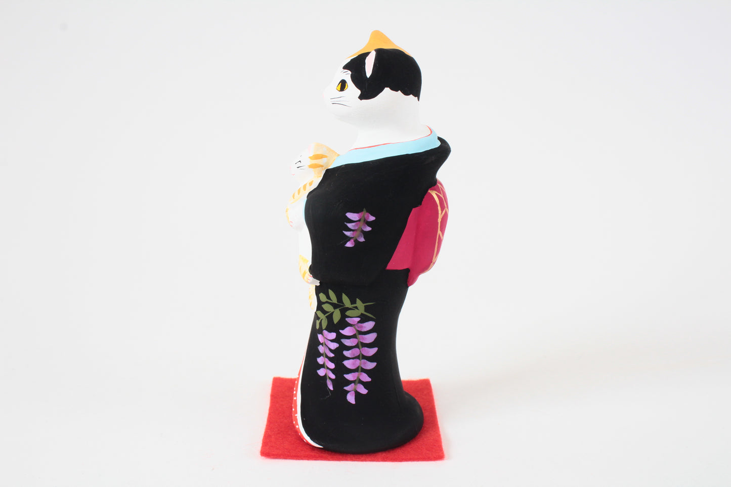 Yanakado Japanese Cat Statue in Kimono Calico holding a Red Tabby Black Kimono 4.5in Hand-Drawn made in Tokyo Japan