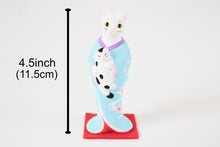 Yanakado Japanese Cat Statue in Kimono White Cat holding a Cow Cat Sky Blue Kimono 4.5in Hand-Drawn made in Tokyo Japan