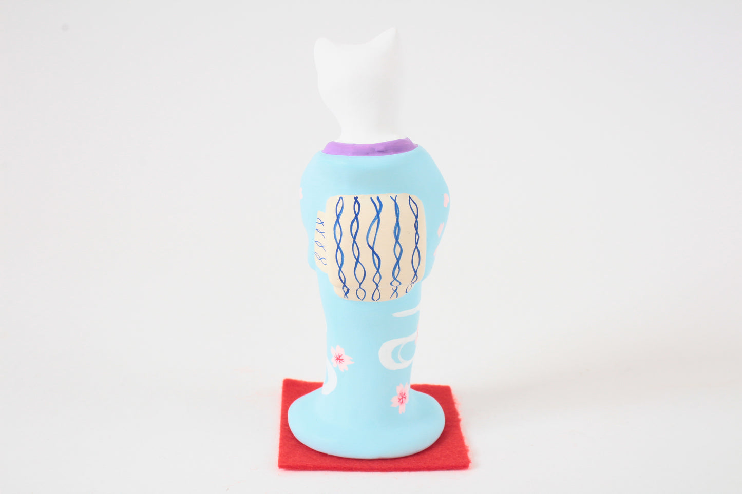 Yanakado Japanese Cat Statue in Kimono White Cat holding a Cow Cat Sky Blue Kimono 4.5in Hand-Drawn made in Tokyo Japan