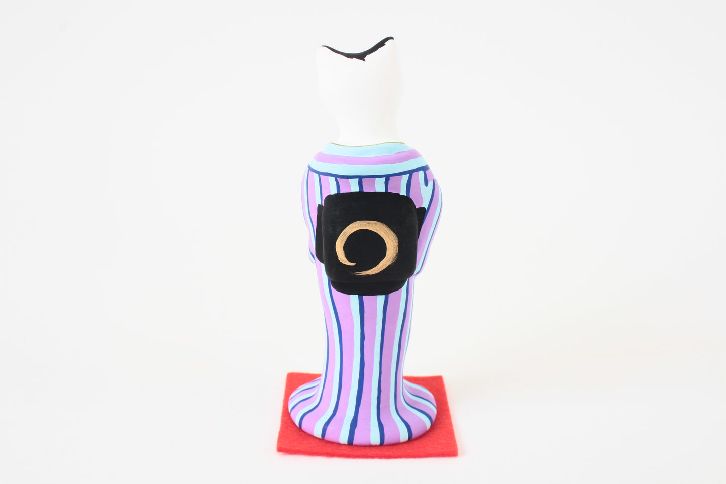 Yanakado Japanese Cat Statue in Kimono Cow Cat holding a Calico Purple Stripe Kimono 4.5in Hand-Drawn made in Tokyo Japan