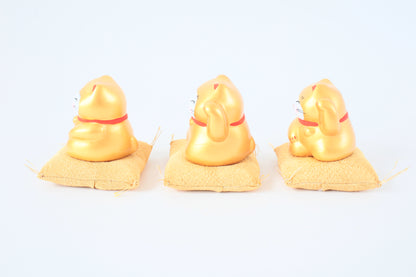Yanakado Japanese Cat Mini Statue Figurine Golden Ultimate Lucky Beckoning Cat Trio 1.7in Hand-Drawn made in Tokyo Japan