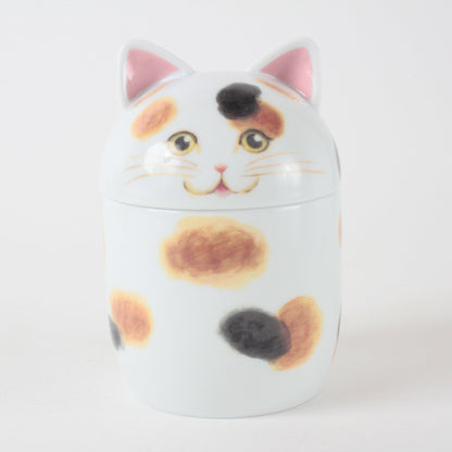 Mino ware Japanese Ceramic Lidded Pot Cat Pit (Large) Calico Cat made in Japan