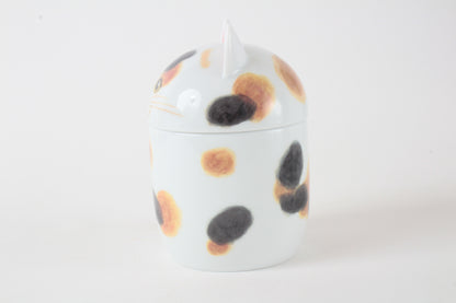 Mino ware Japanese Ceramic Lidded Pot Cat Pit (Large) Calico Cat made in Japan