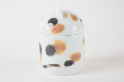Mino ware Japanese Ceramic Lidded Pot Cat Pit (Large) Calico Cat made in Japan