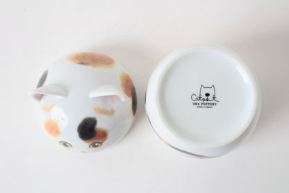Mino ware Japanese Ceramic Lidded Pot Cat Pit (Large) Calico Cat made in Japan