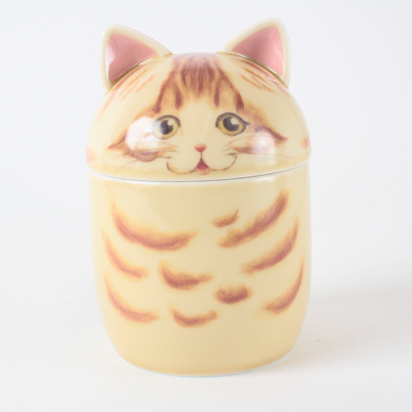 Mino ware Japanese Ceramic Lidded Pot Cat Pit (Large) Ginger Tabby Cat made in Japan