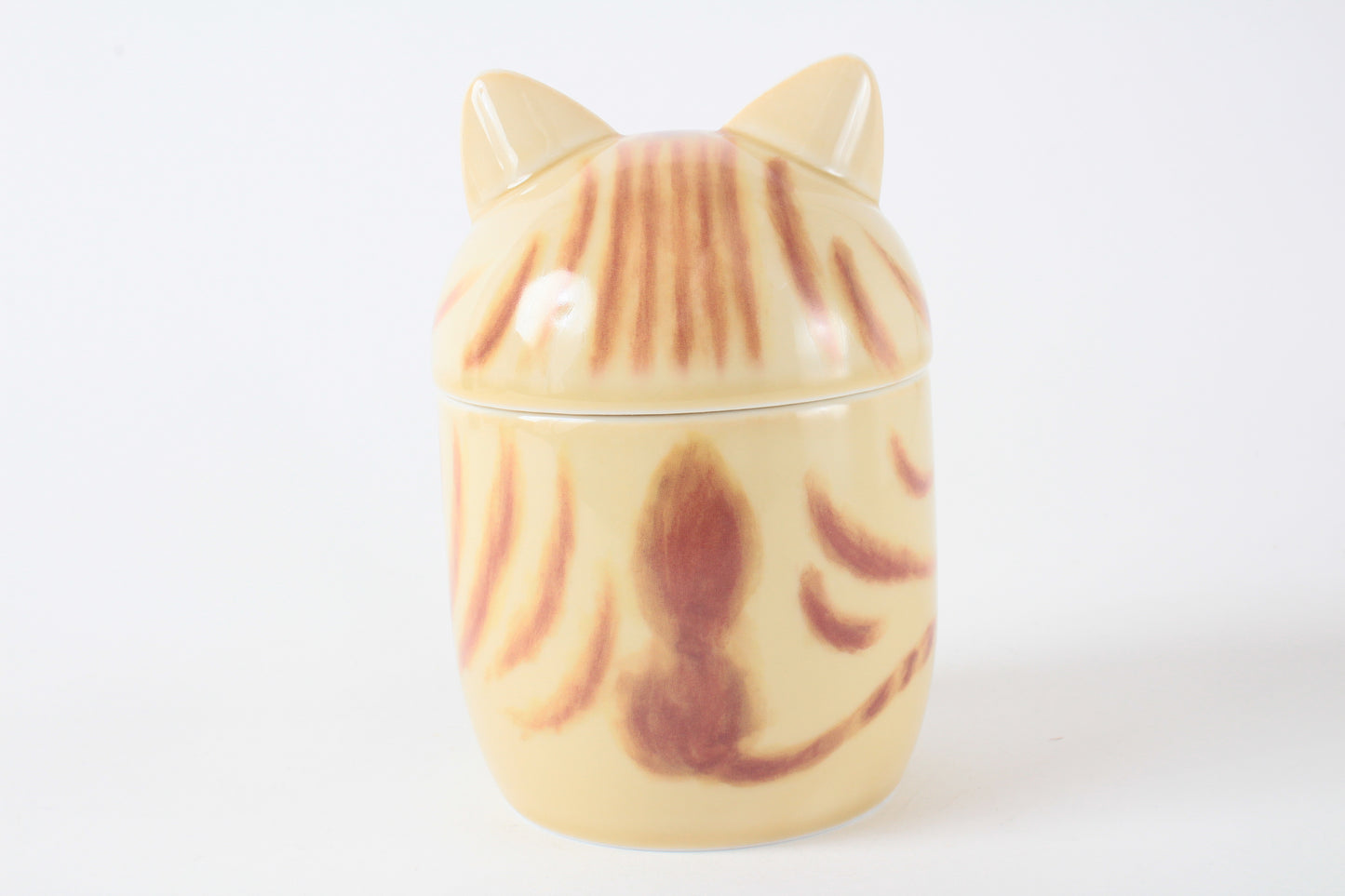 Mino ware Japanese Ceramic Lidded Pot Cat Pit (Large) Ginger Tabby Cat made in Japan