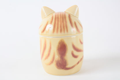Mino ware Japanese Ceramic Lidded Pot Cat Pit (Large) Ginger Tabby Cat made in Japan
