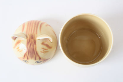 Mino ware Japanese Ceramic Lidded Pot Cat Pit (Large) Ginger Tabby Cat made in Japan