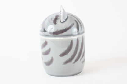 Mino ware Japanese Ceramic Lidded Pot Cat Pit (Large) Silver Tabby Cat made in Japan