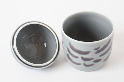 Mino ware Japanese Ceramic Lidded Pot Cat Pit (Large) Silver Tabby Cat made in Japan