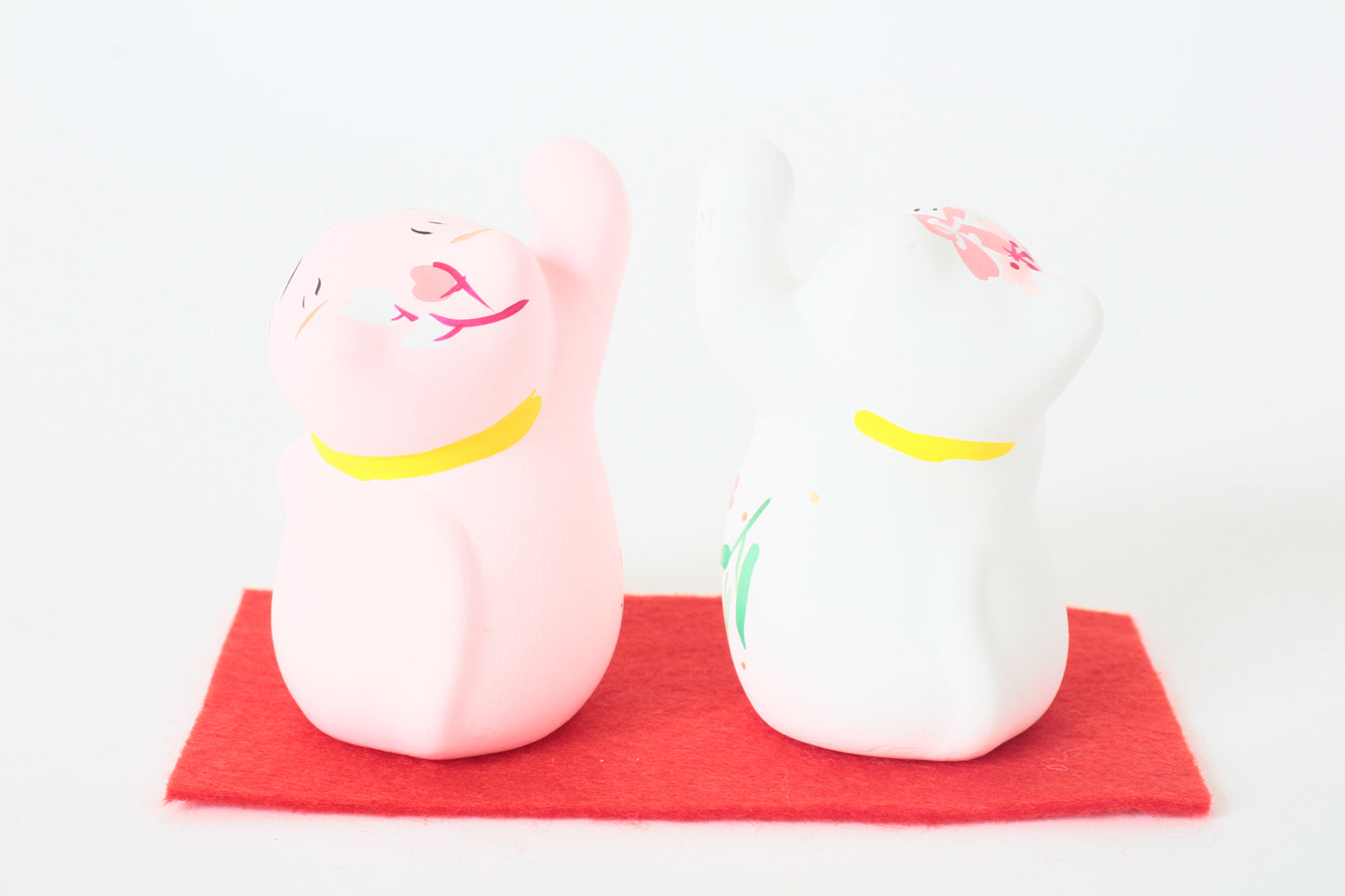 Yanakado Japanese Cat Mini Statue Figurine Lucky Beckoning Cat Pair Sakura Cherry Blossoms Haru-Urara (set of two) 2.3in Hand-Drawn made in Tokyo Japan