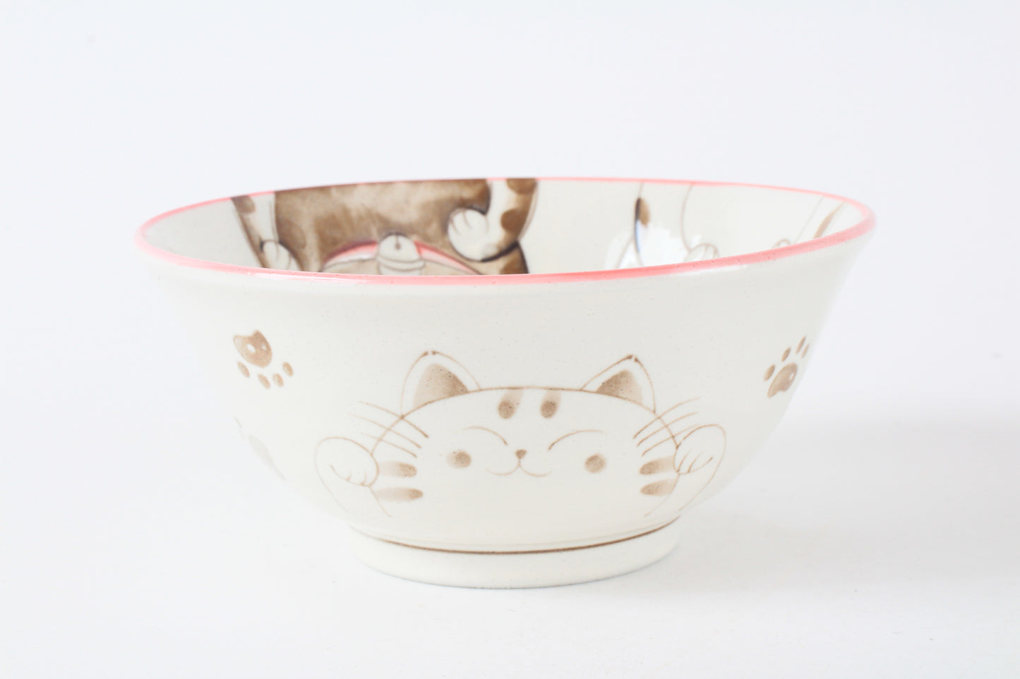 Mino ware Japanese Ceramics Large Rice Bowl Smiling Cats Pink made in Japan