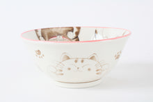 Mino ware Japanese Ceramics Large Rice Bowl Smiling Cats Pink made in Japan