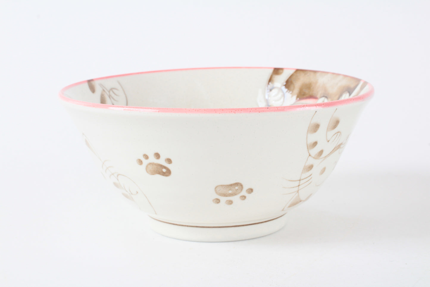 Mino ware Japanese Ceramics Large Rice Bowl Smiling Cats Pink made in Japan