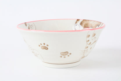 Mino ware Japanese Ceramics Large Rice Bowl Smiling Cats Pink made in Japan