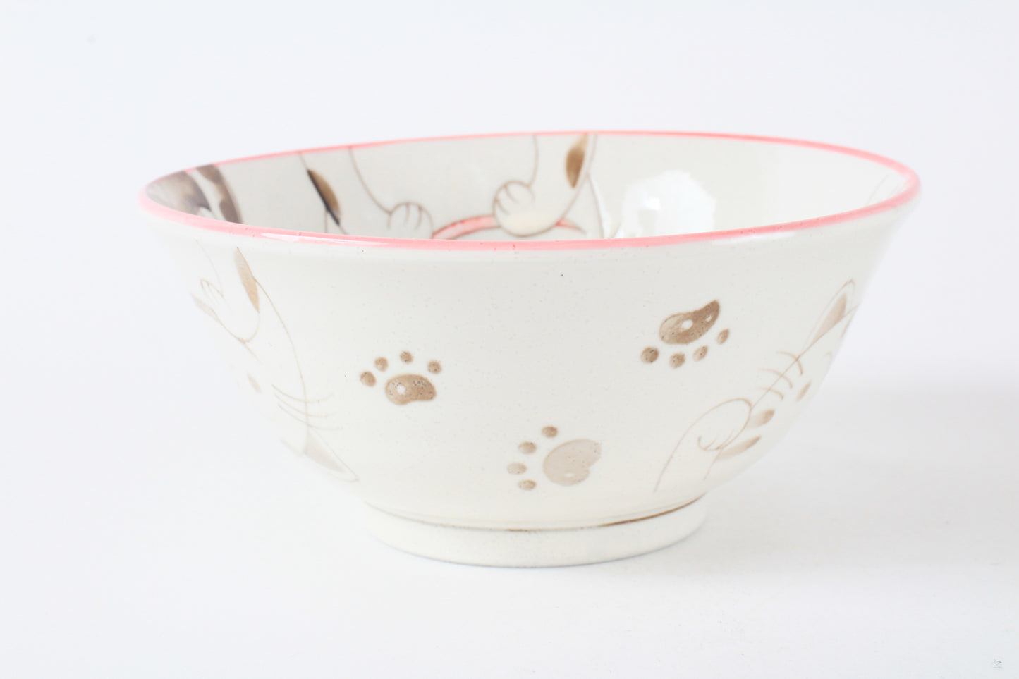 Mino ware Japanese Ceramics Large Rice Bowl Smiling Cats Pink made in Japan