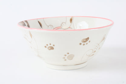 Mino ware Japanese Ceramics Large Rice Bowl Smiling Cats Pink made in Japan