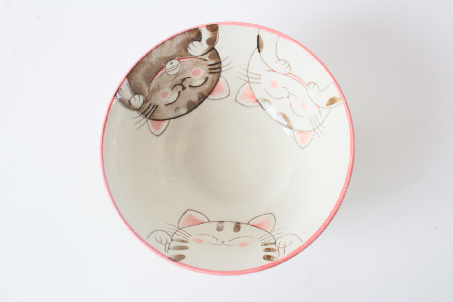 Mino ware Japanese Ceramics Large Rice Bowl Smiling Cats Pink made in Japan