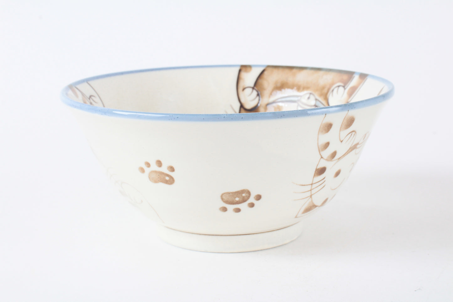 Mino ware Japanese Ceramics Large Rice Bowl Smiling Cats Blue made in Japan