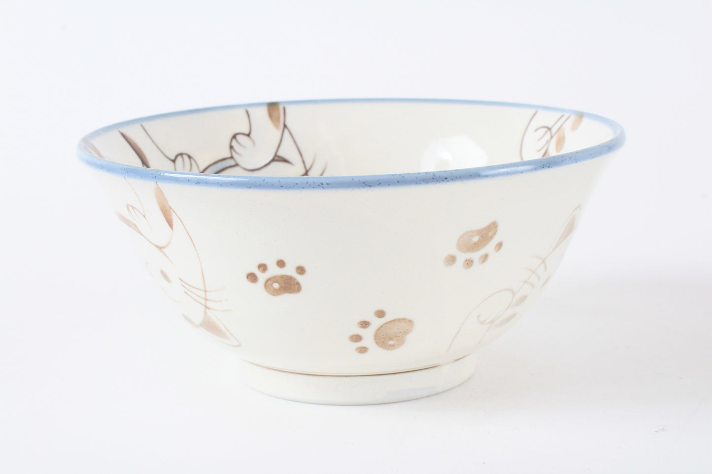 Mino ware Japanese Ceramics Large Rice Bowl Smiling Cats Blue made in Japan