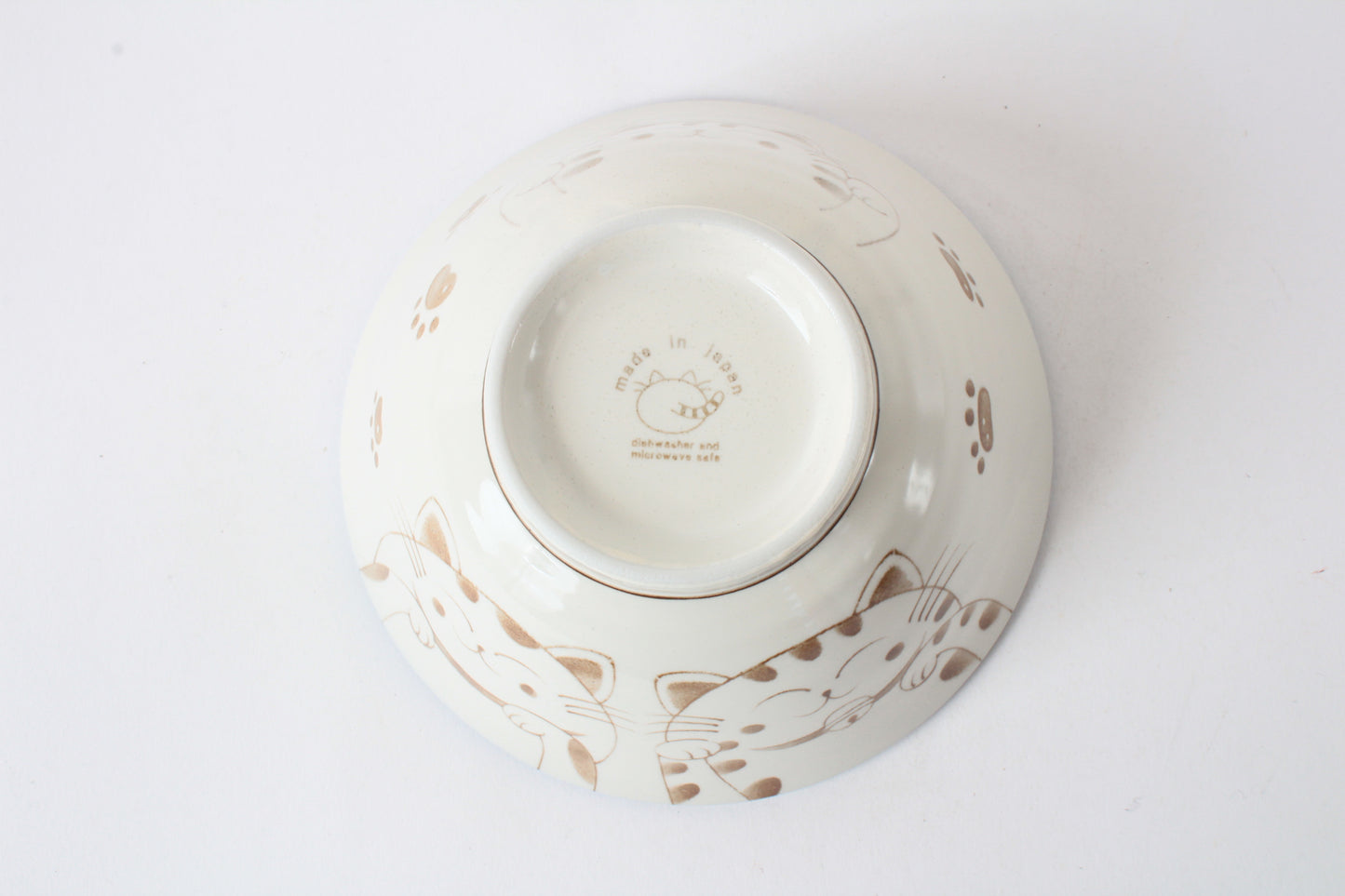 Mino ware Japanese Ceramics Large Rice Bowl Smiling Cats Blue made in Japan