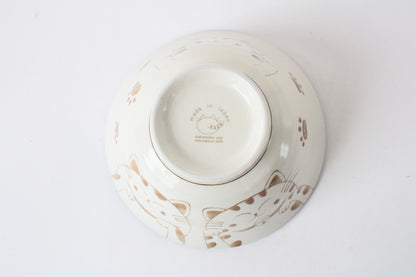 Mino ware Japanese Ceramics Large Rice Bowl Smiling Cats Blue made in Japan