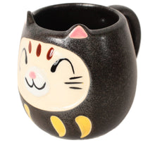 Mino ware Japanese Pottery Mug Cup Cat Daruma Black made in Japan