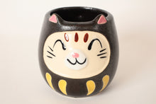 Mino ware Japanese Pottery Mug Cup Cat Daruma Black made in Japan