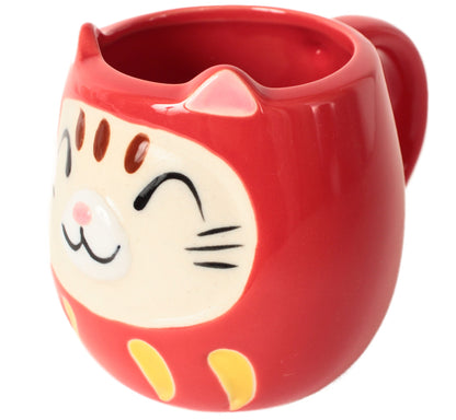 Mino ware Japanese Pottery Mug Cup Cat Daruma Red made in Japan