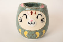 Mino ware Japanese Pottery Mug Cup Cat Daruma Green made in Japan