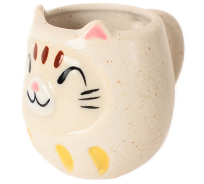 Mino ware Japanese Pottery Mug Cup Cat Daruma Chiffon White made in Japan