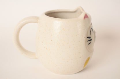 Mino ware Japanese Pottery Mug Cup Cat Daruma Chiffon White made in Japan