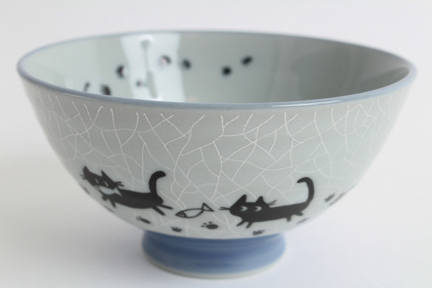 【2pcs set】Mino ware Japanese Ceramics Pair Rice Bowl Pink & Blue Black Cat Walking made in Japan